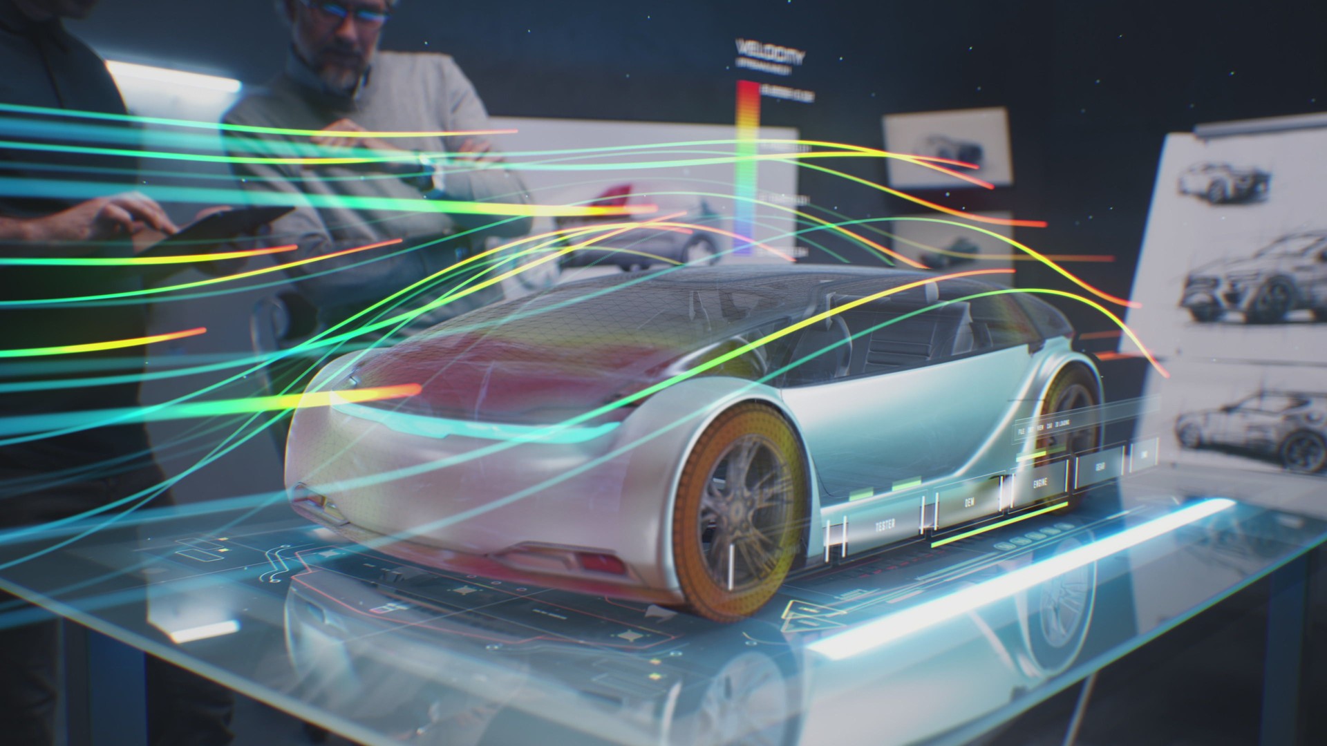 Engineers check aerodynamics of new car using augmented reality